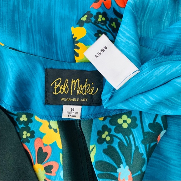 Vintage Bob Mackie / Turquoise Floral with Orange Yellow Black Flowers Kimono - Picture 6 of 8